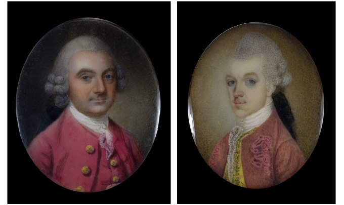 Appraisal: Two Portrait Miniatures English School c One Gentleman Facing Left