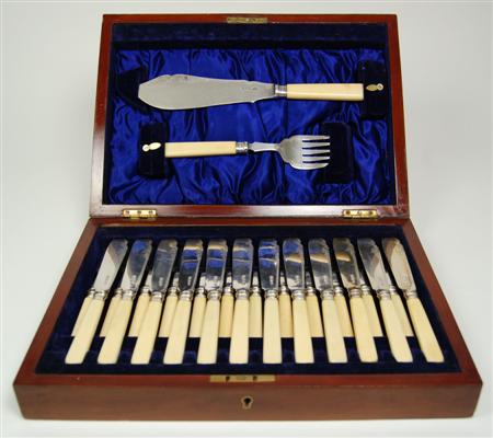 Appraisal: A cased fish service C W Fletcher comprising twelve pairs