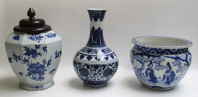 Appraisal: THREE BLUE AND WHITE CHINESE PORCELAIN VESSELS in the form