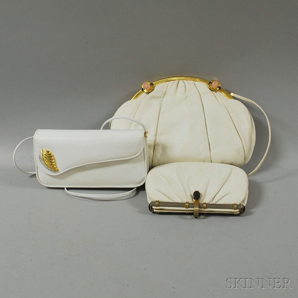 Appraisal: Three Judith Lieber White Leather Snake Skin-pattern Bags two shoulder