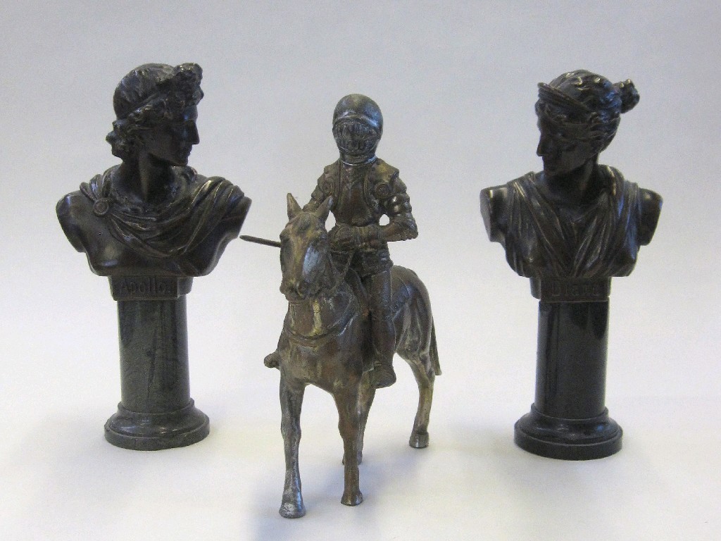 Appraisal: Pair of small bronzed spelter busts of Apollo and Diana