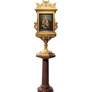 Appraisal: A French Gilt Bronze Double-Sided Tabernacle Encasing Two Enameled Plaques