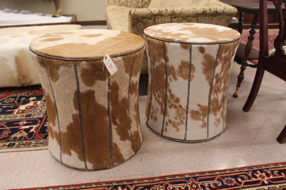 Appraisal: PAIR OF PAUL ROBERT 'COWHIDE' DRUM TABLES Paul Robert Inc