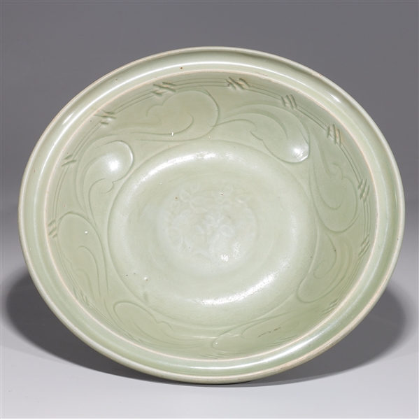 Appraisal: Antique Chinese celadon glazed charger with incised designs to interior