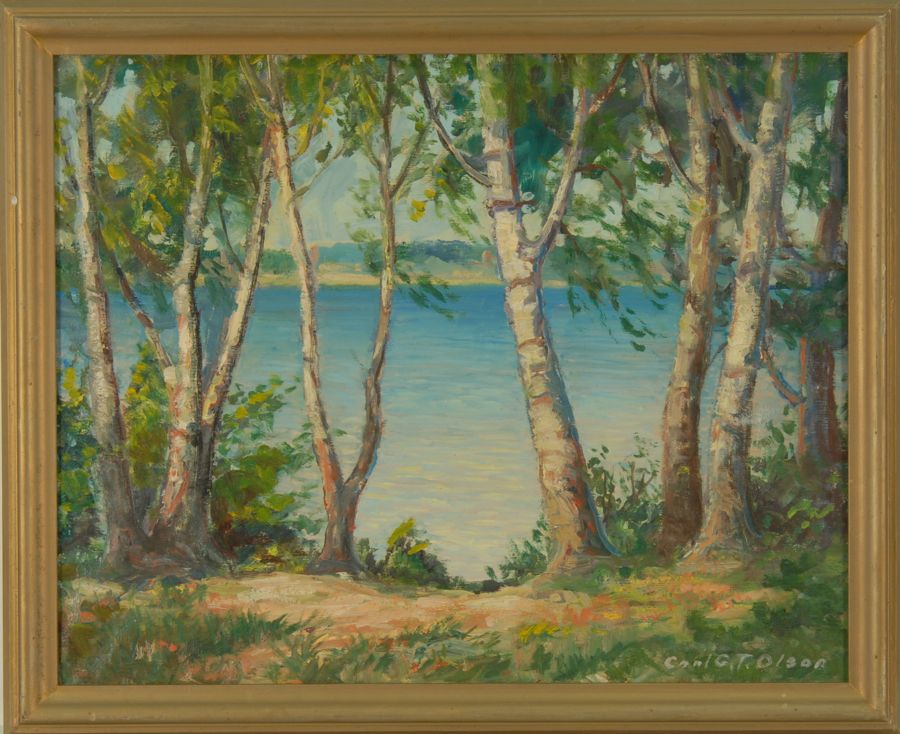 Appraisal: CARL GUSTAF THEODORE OLSONAmerican - Seascape with birches Signed lower