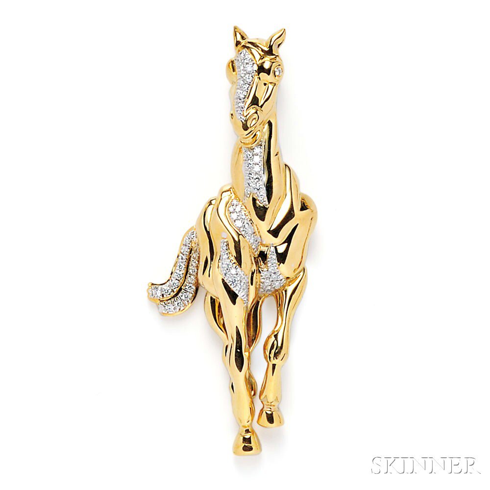 Appraisal: kt Gold and Diamond Horse Brooch with pave-set diamond melee