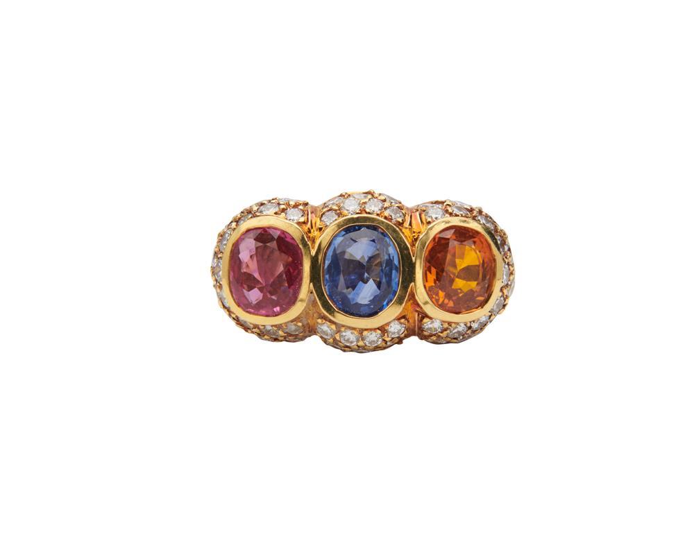 Appraisal: K Gold Sapphire and Diamond Ring bezel-set with an oval-cut