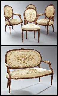 Appraisal: Five Piece French Louis XVI Style Carved Beech Sal Five