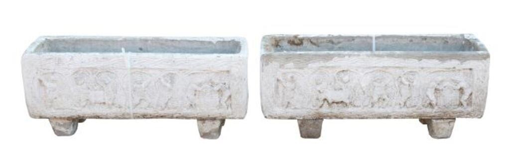 Appraisal: pair Figural carved stone troughs and stands rectangular form basin