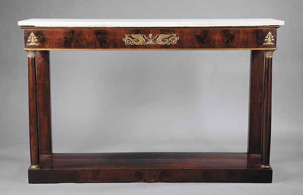 Appraisal: An Empire Mahogany Console th c the rectangular white marble