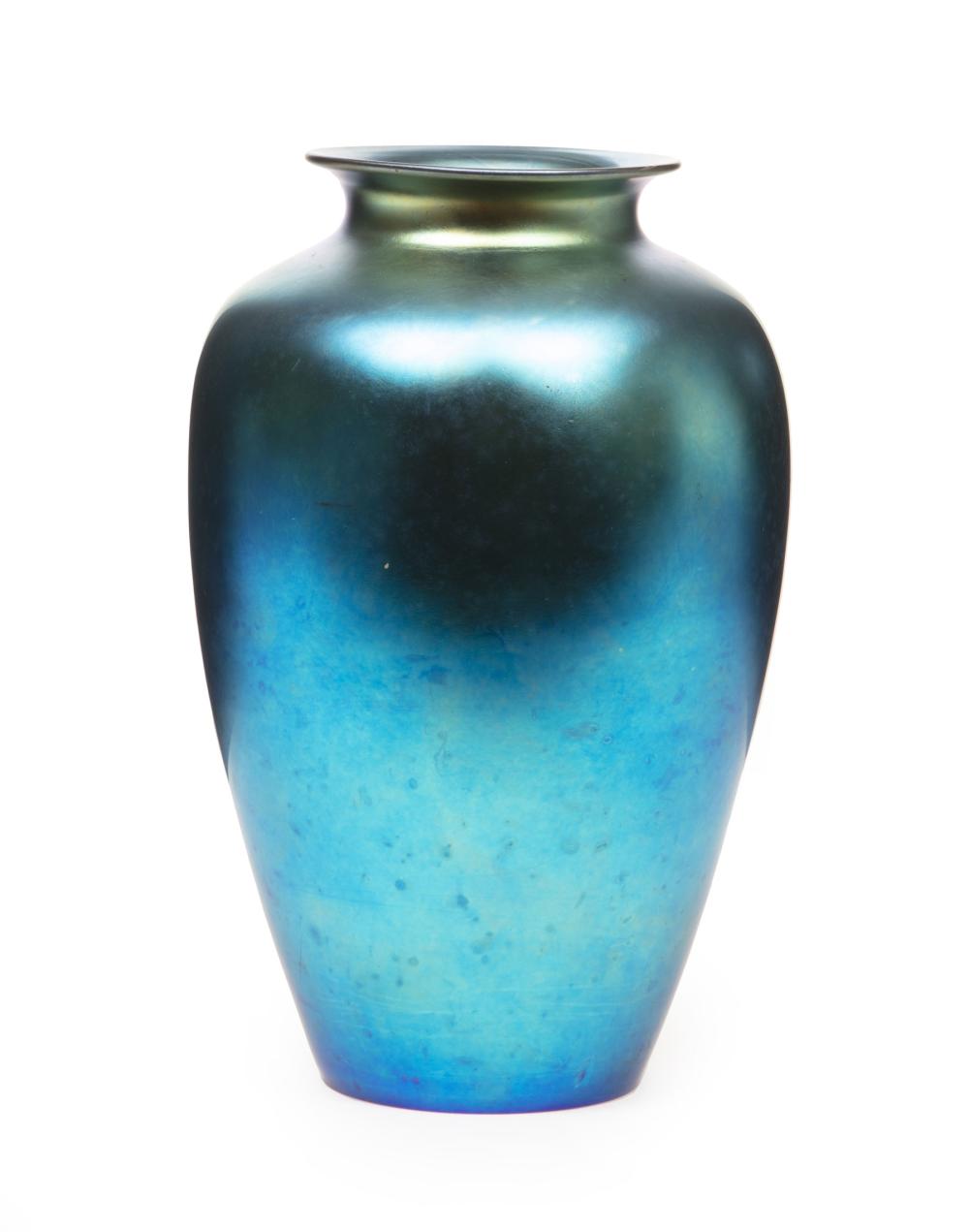 Appraisal: Steuben Blue Aurene Glass Vase marked h in dia in