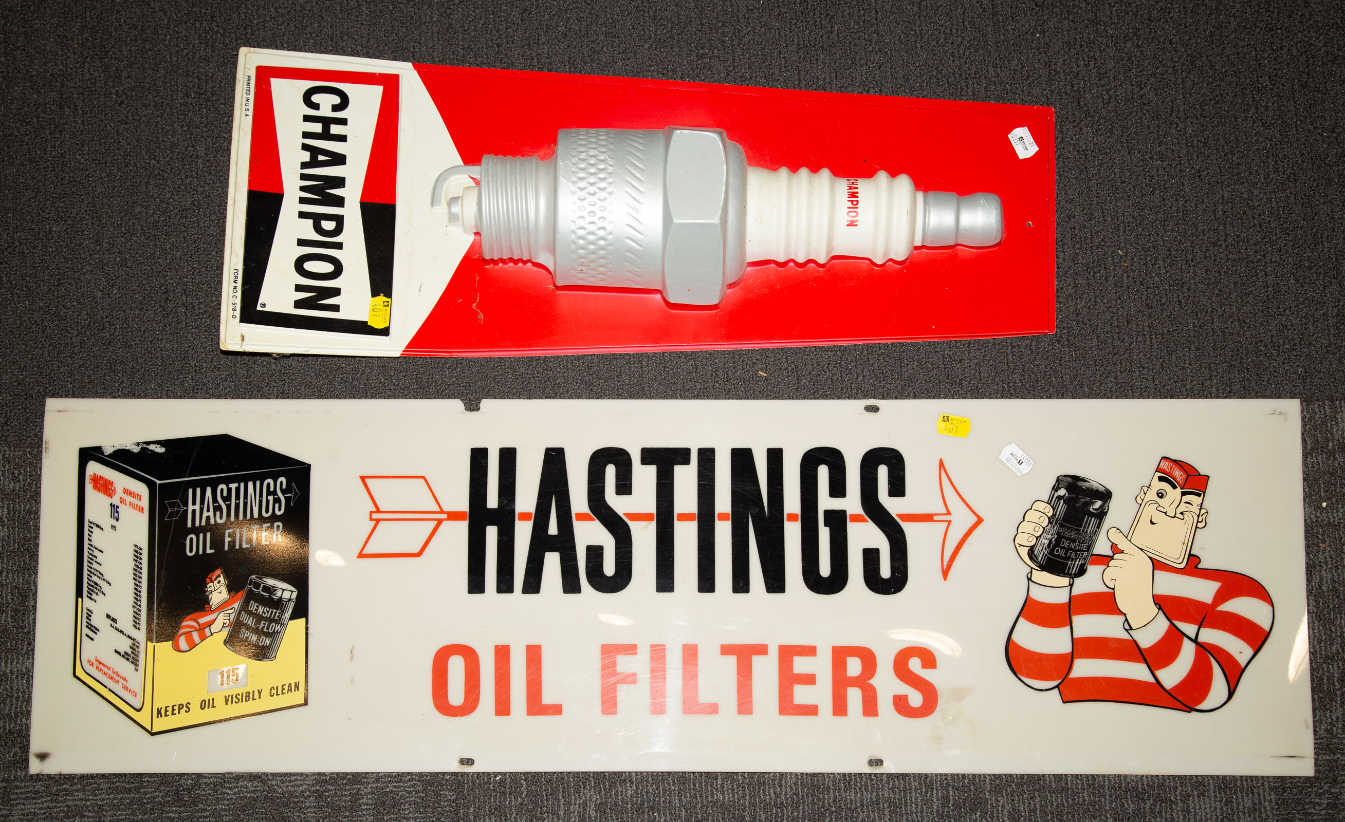 Appraisal: TWO PLASTIC AUTOMOTIVE ADVERTISING PIECES Includes Hastings Oil Filters in