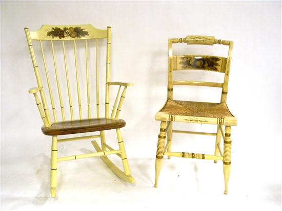 Appraisal: Hitchcock rocking chair buttercream with stenciled decoration marked verso ''