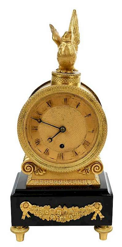 Appraisal: French Empire Gilt Bronze and Marble Clock early to mid