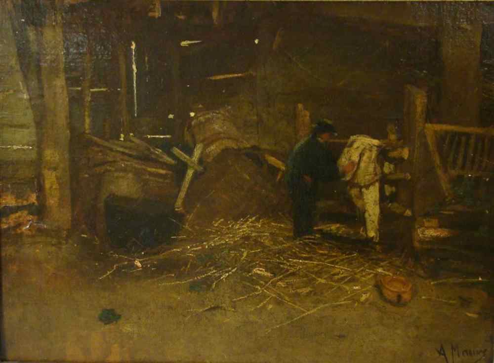 Appraisal: ANTON MAUVE DUTCH - FARM HAND IN A STABLE INTERIOR