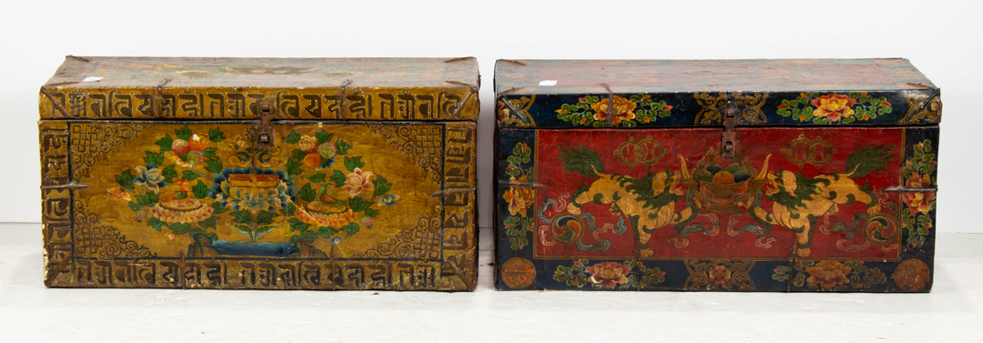 Appraisal: LOT OF TIBETAN PAINTED TRUNKS lot of Tibetan painted trunks