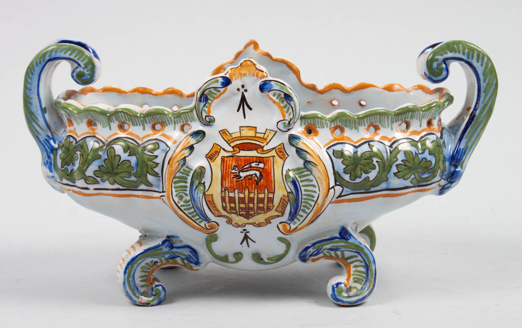 Appraisal: Desvres faience jardiniere first quarter- th century with foliate figural