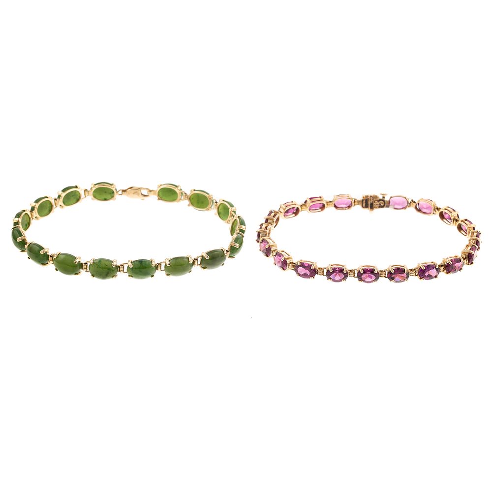 Appraisal: A Pair of Gemstone Link Bracelets in Gold K yellow