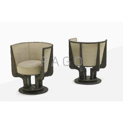 Appraisal: PAUL EVANS Pair of Sculpted Metal lounge chairs Condition Report