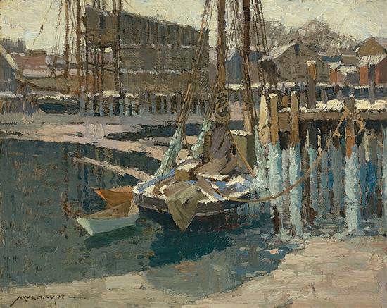 Appraisal: FREDERICK MULHAUPT American - Gloucester Harbor in Winter oil on