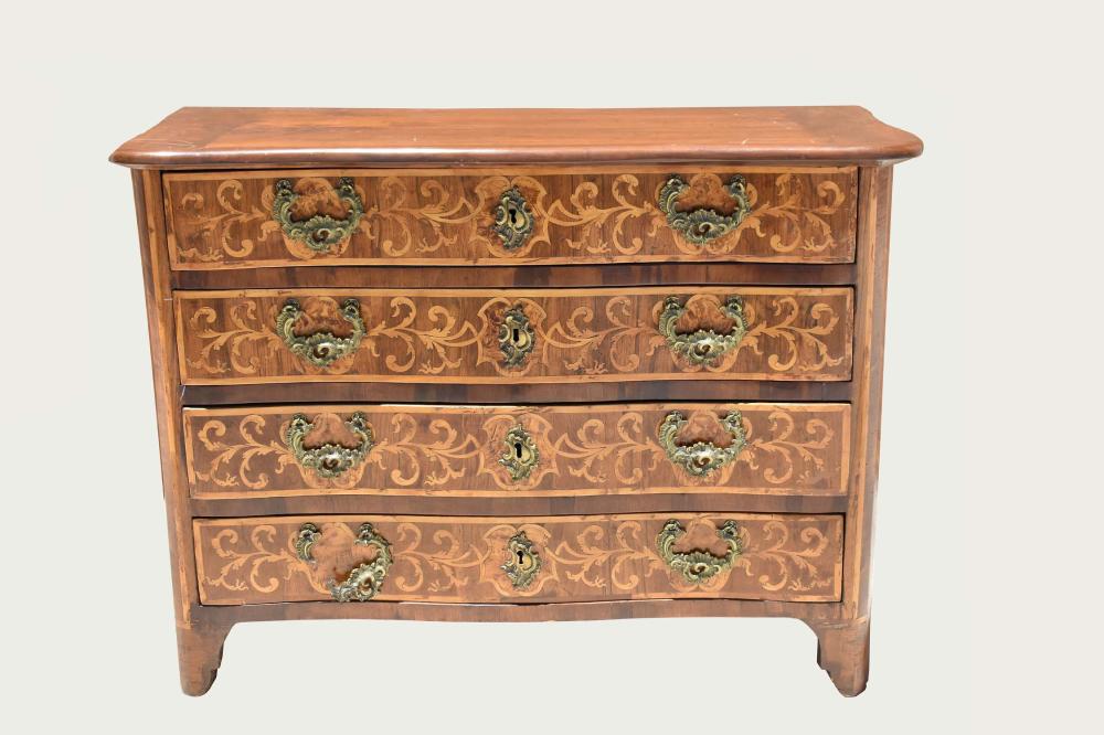 Appraisal: GERMAN ROCOCO STYLE INLAID WALNUT CHEST OF DRAWERS th Century