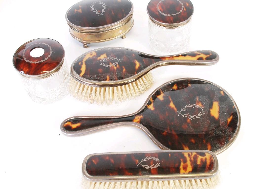 Appraisal: LADY'S SILVER AND TORTOISESHELL DRESSING TABLE SET OF SIX PIECES