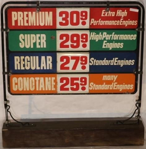 Appraisal: MID- TH CENTURY GASOLINE PRICE SIGN DOUBLESIDED METAL WITH STENCIL