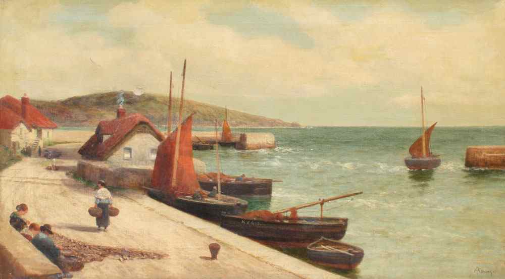 Appraisal: YOUNG Alexander British - Dutch Coastal Scene at the Docks