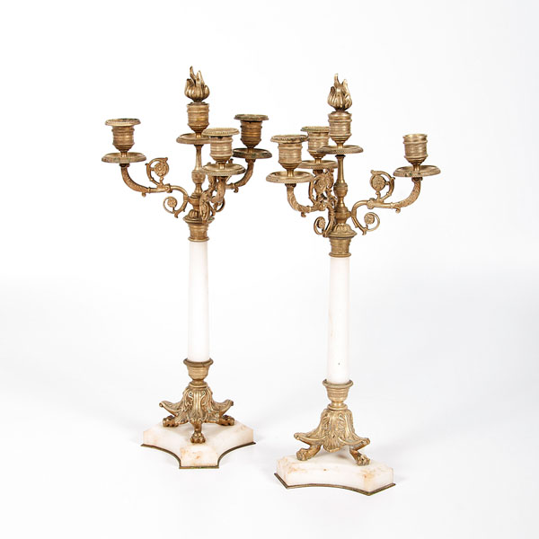 Appraisal: French th-early th century A pair of bronze three-arm candelabra