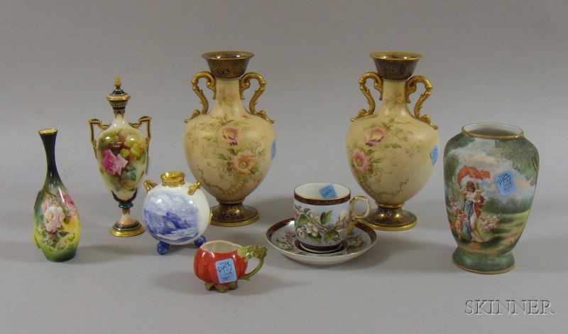 Appraisal: Nine Assorted European Decorated Porcelain Items including Royal Worcester hand-painted