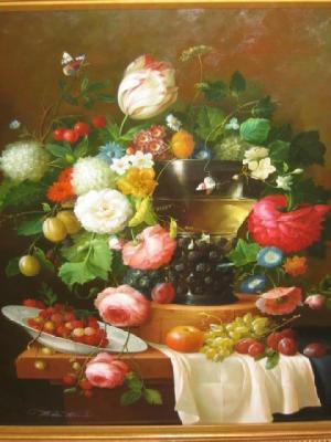 Appraisal: AFTER THOMAS WEBSTER Still Life with Flowers Glass Vase and