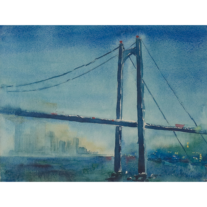 Appraisal: Johann Berthelsen American - ''Brooklyn Bridge '' c watercolor ''