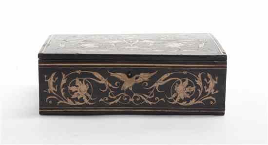 Appraisal: A Neoclassical Marquetry and Penwork Table Box of rectangular form