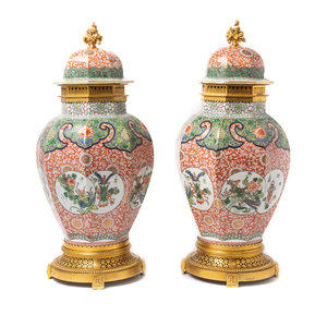 Appraisal: A Pair of French Gilt Bronze Mounted Chinese Porcelain Covered