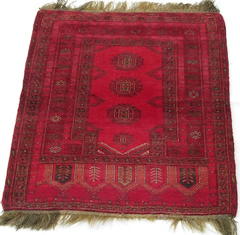 Appraisal: Small Turkomen Directional tribal carpet with three medallions with fringe