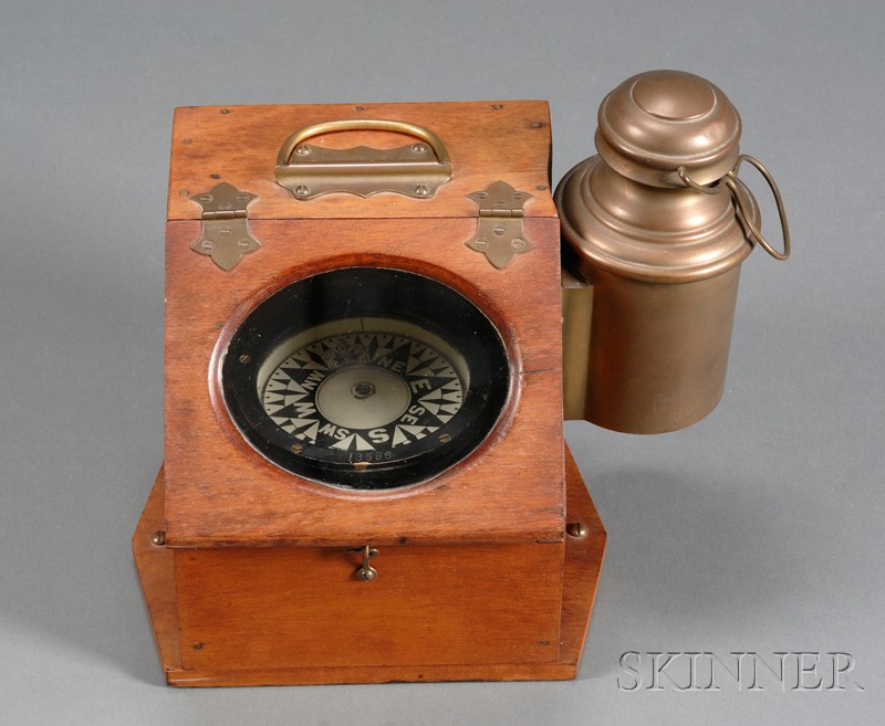 Appraisal: Slant Front Binnacle Compass by Ritchie Boston the walnut hinged