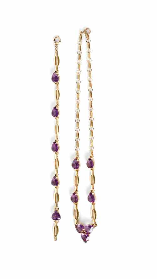 Appraisal: K gold and amethyst necklace and bracelet