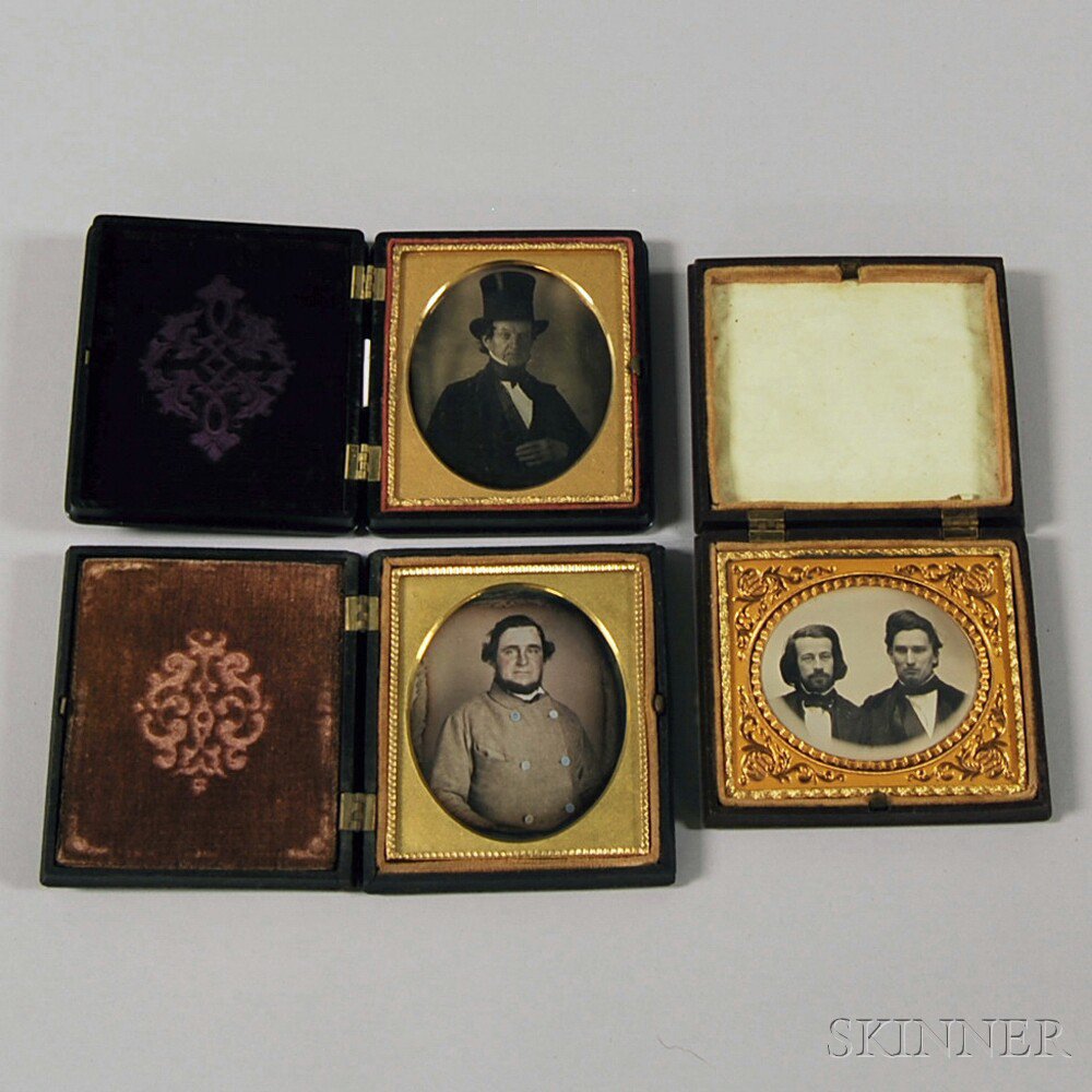 Appraisal: Sixth-plate Daguerreotype Portraits of a Bearded Man Two Young Men