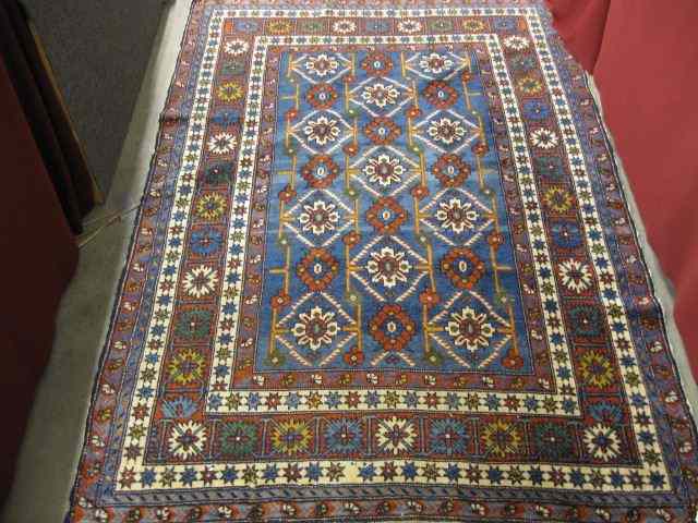 Appraisal: Hamadan Persian Handmade Rug panel design florals blue field banded