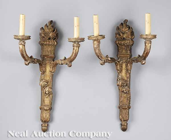 Appraisal: A Pair of Good Antique Louis XVI-Style Carved and Giltwood