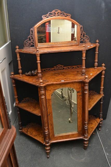 Appraisal: A VICTORIAN BURR WALNUT MIRROR WHATNOT WITH CENTER CABINET A