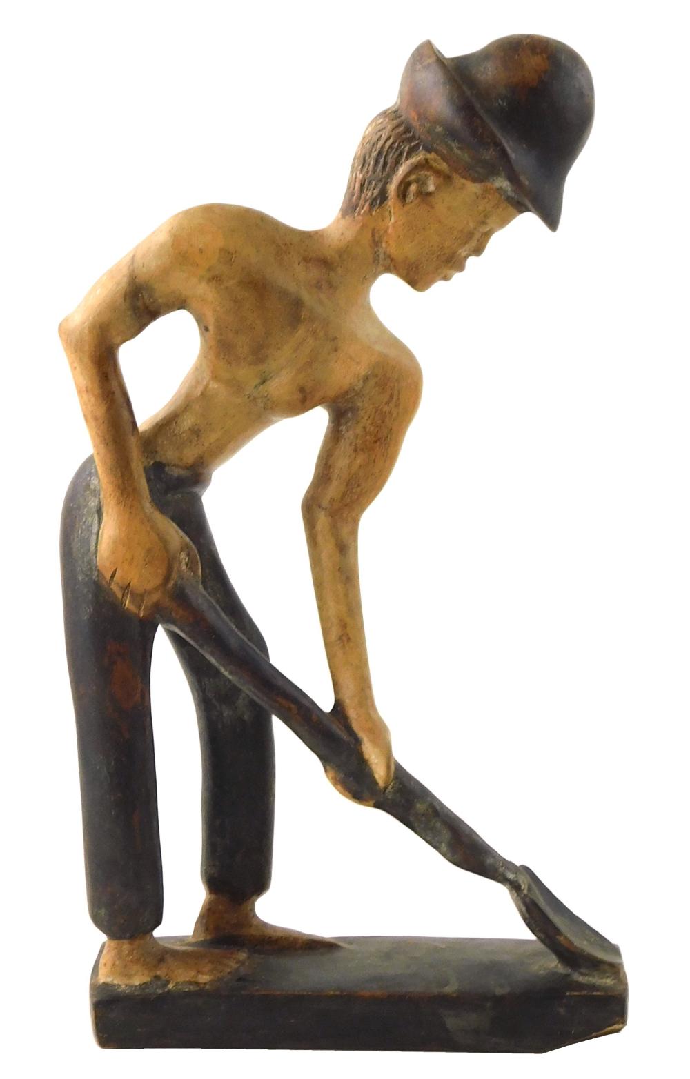 Appraisal: Naive painted carving of African American workman bare-chested figure leaning