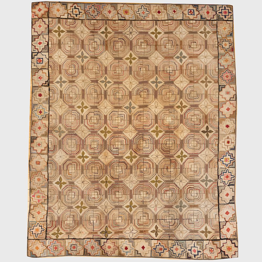 Appraisal: Large American Geometric Hooked Rug ft in x ft Condition