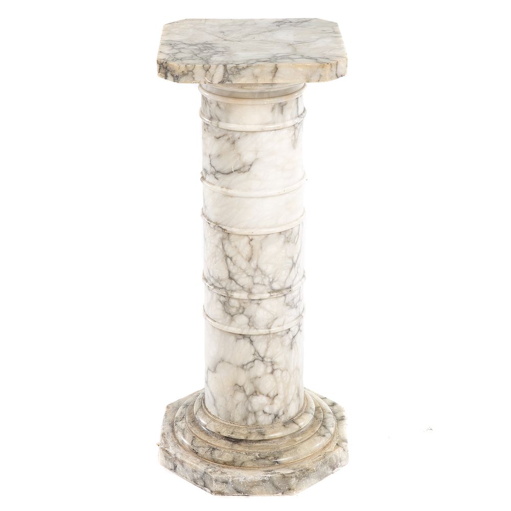 Appraisal: White Marble Column Pedestal Square top supported by Doric capital