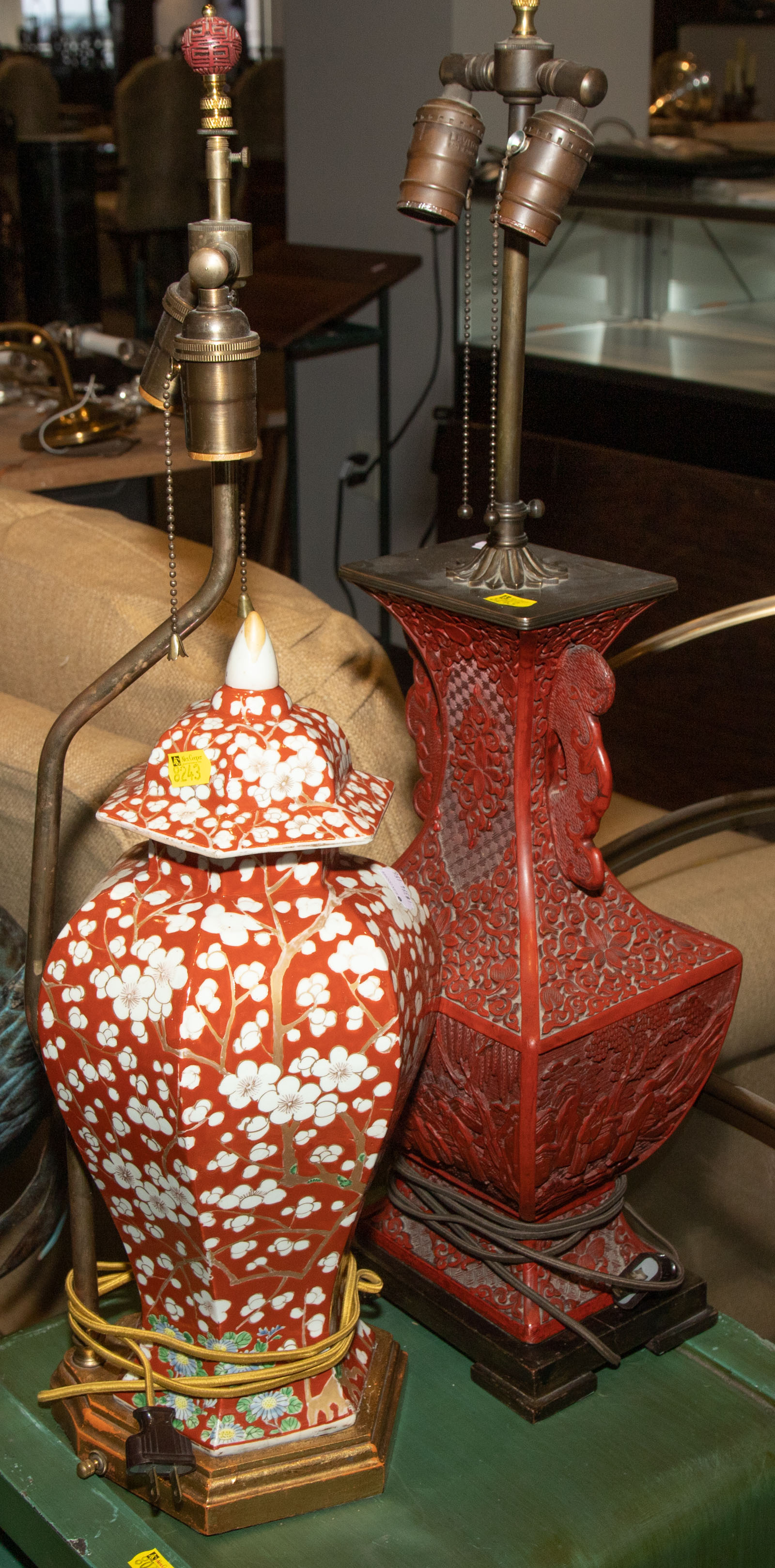 Appraisal: TWO ASIAN VASES MOUNTED AS TABLE LAMPS Comprising a Chinese