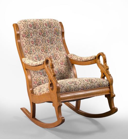 Appraisal: Late Classical-Style Mahogany Rocking Chair the shaped back joined to