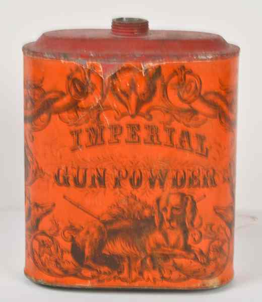 Appraisal: Imperial Gun Powder Can '' x '' orange label Condition