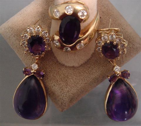 Appraisal: K YG amethyst and diamond ensemble pr convertible teardrop earrings