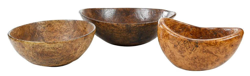 Appraisal: Group of Three Figured Burl Wood Bowls probably American th