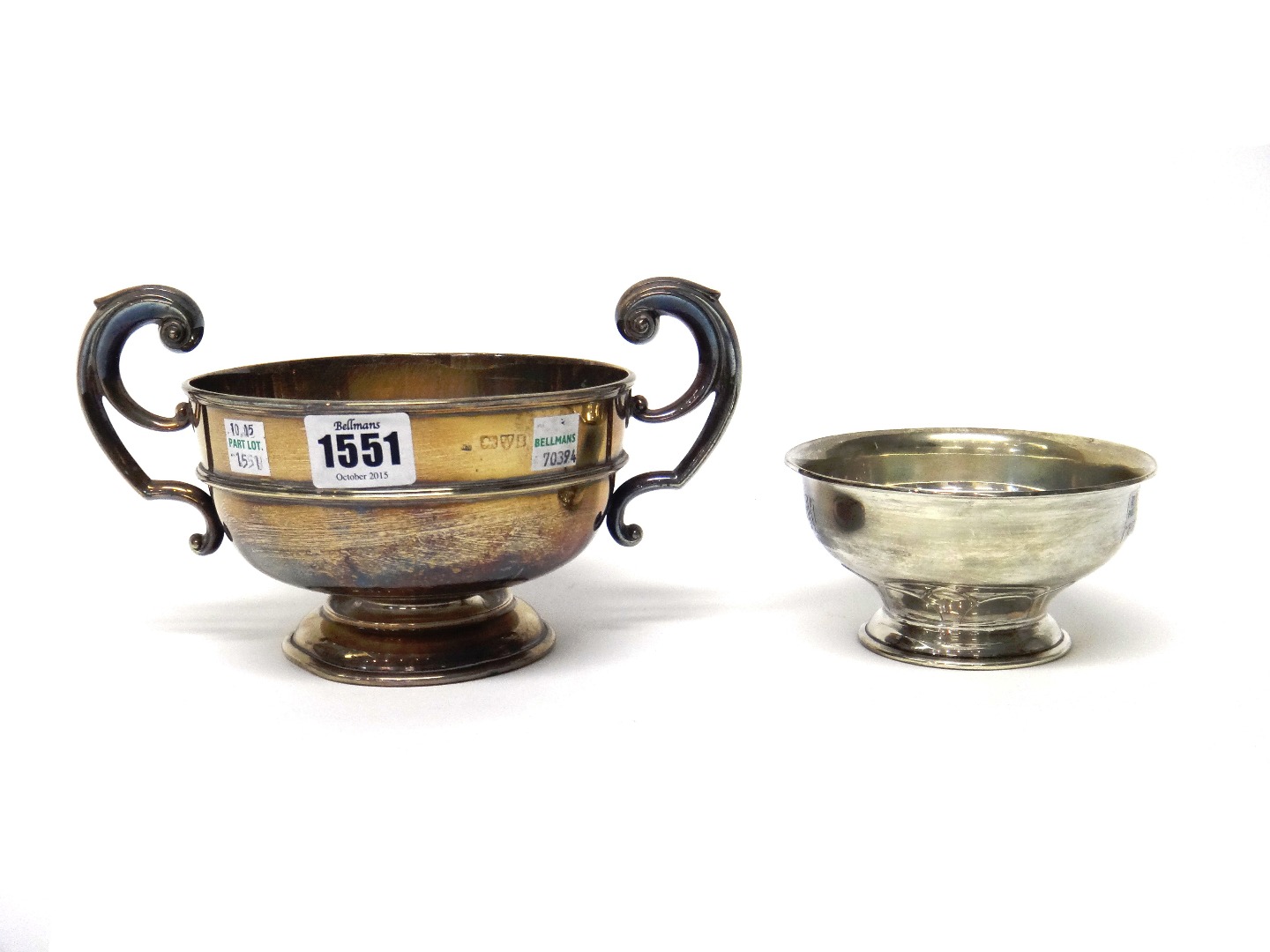 Appraisal: Silver comprising a twin handled trophy bowl of circular form